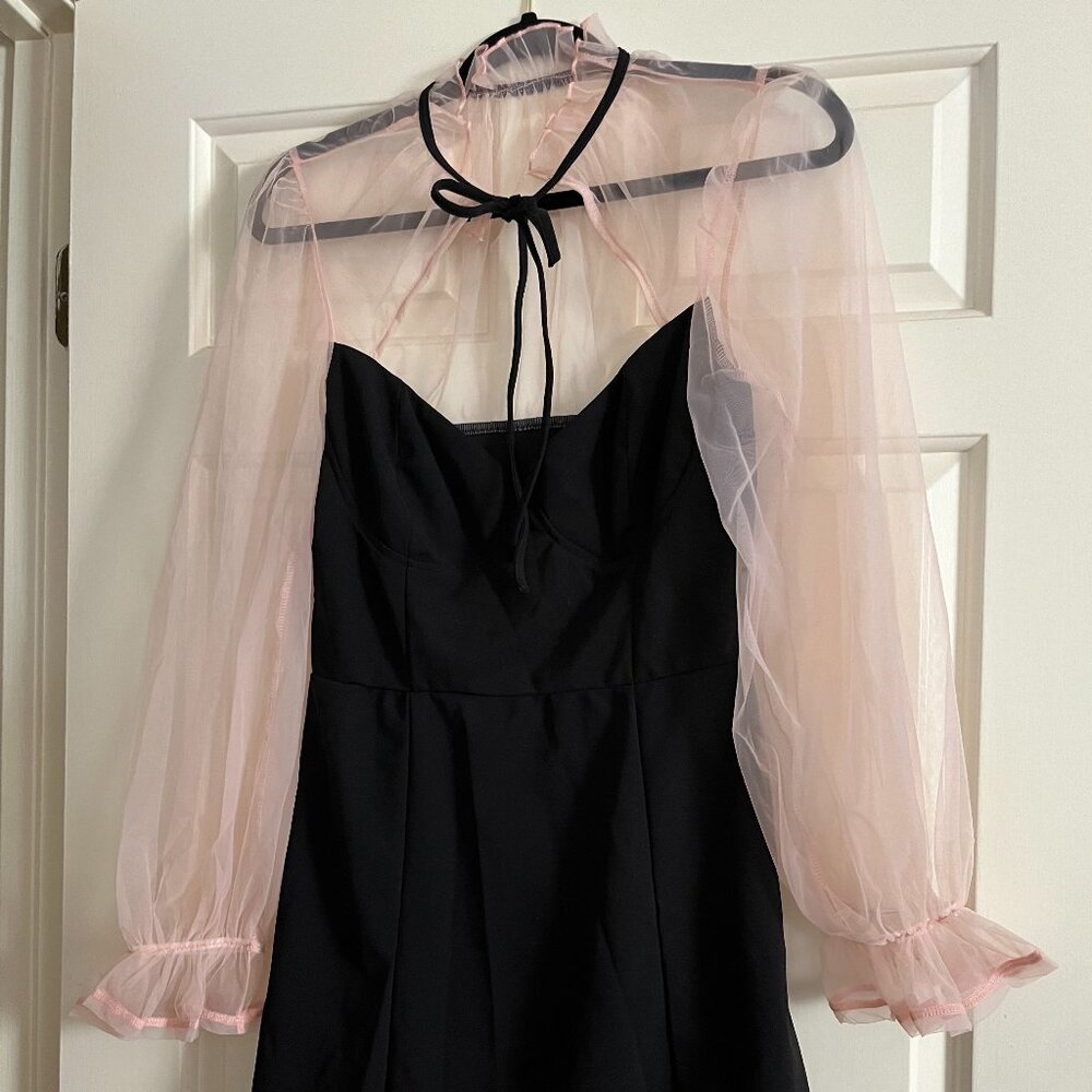 NWT Shein L a line dress with pink mesh sleeves and black body